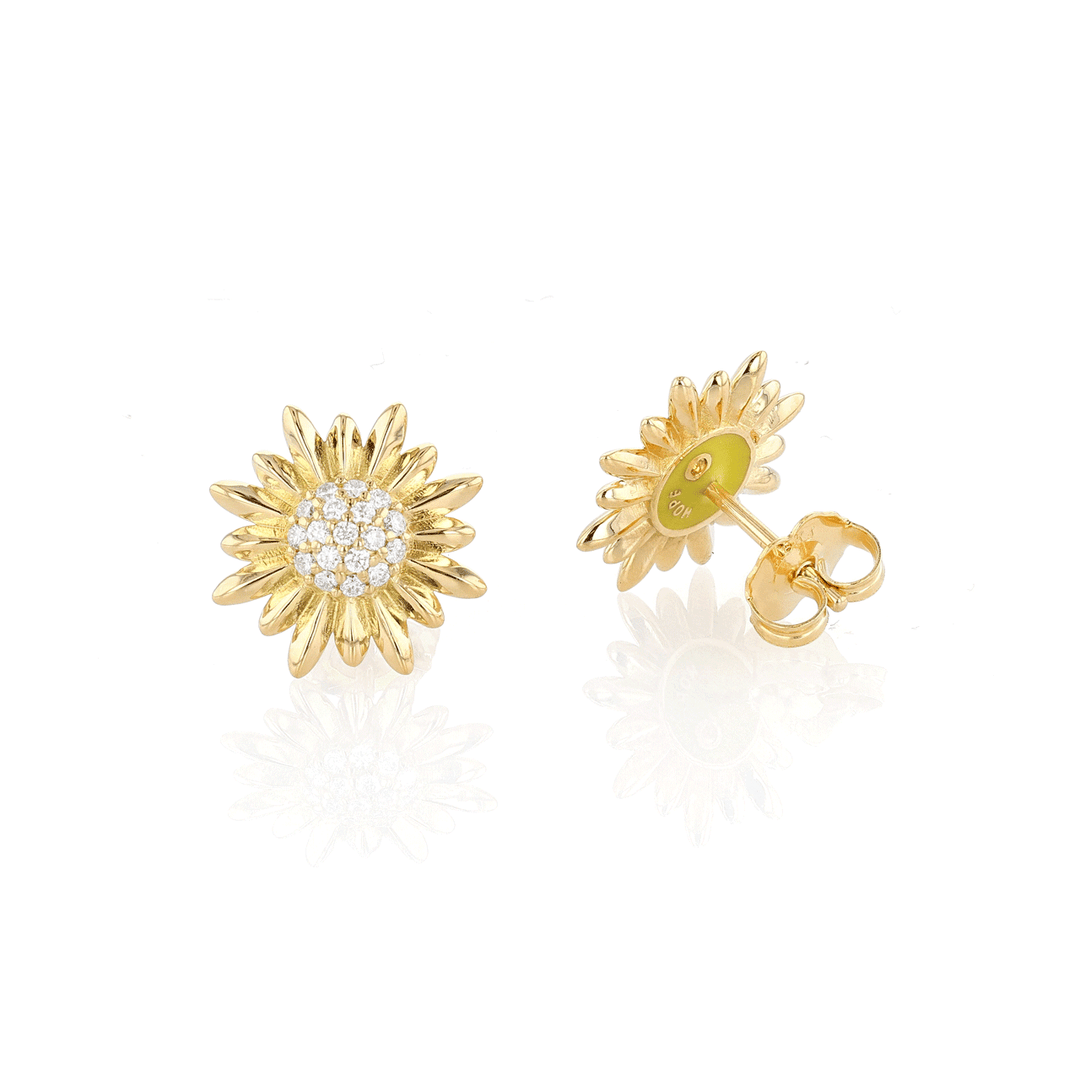 Charms of Hope 18k Gold Sunflower Pave Diamond Earrings
