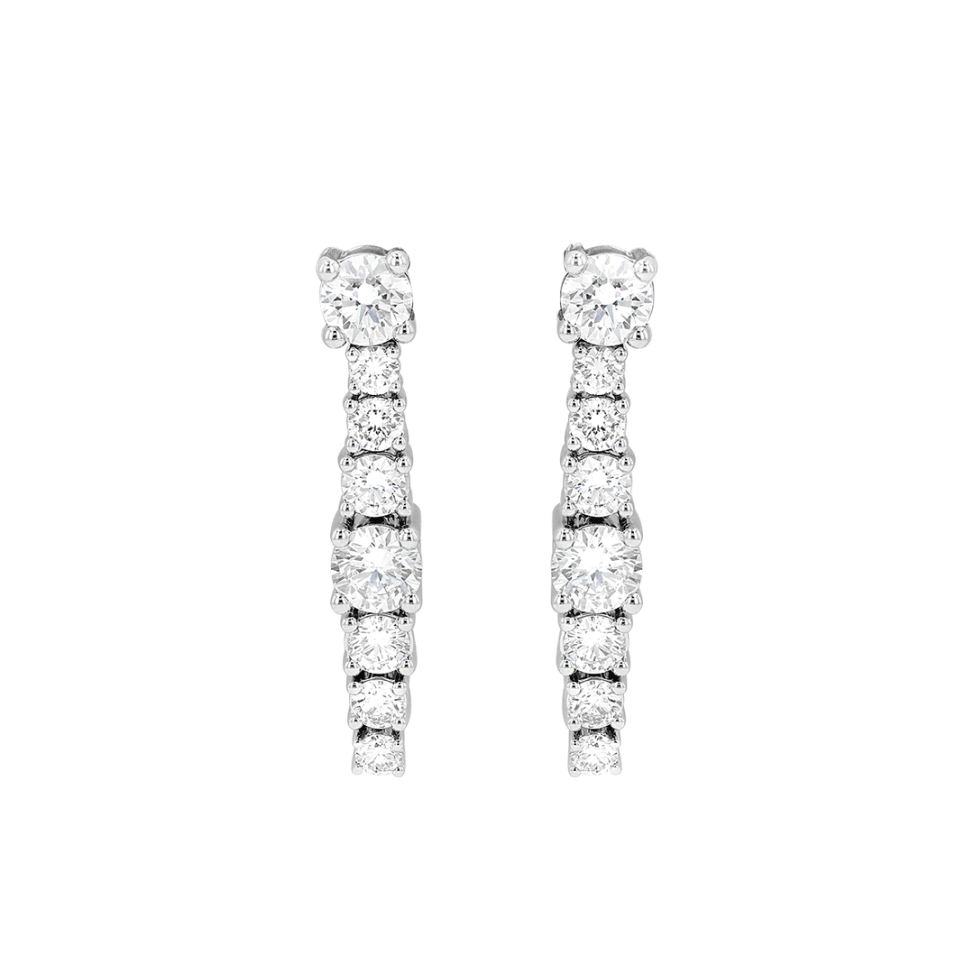 18k White Gold and 1.50 Total Weight Diamond Graduating Earrings