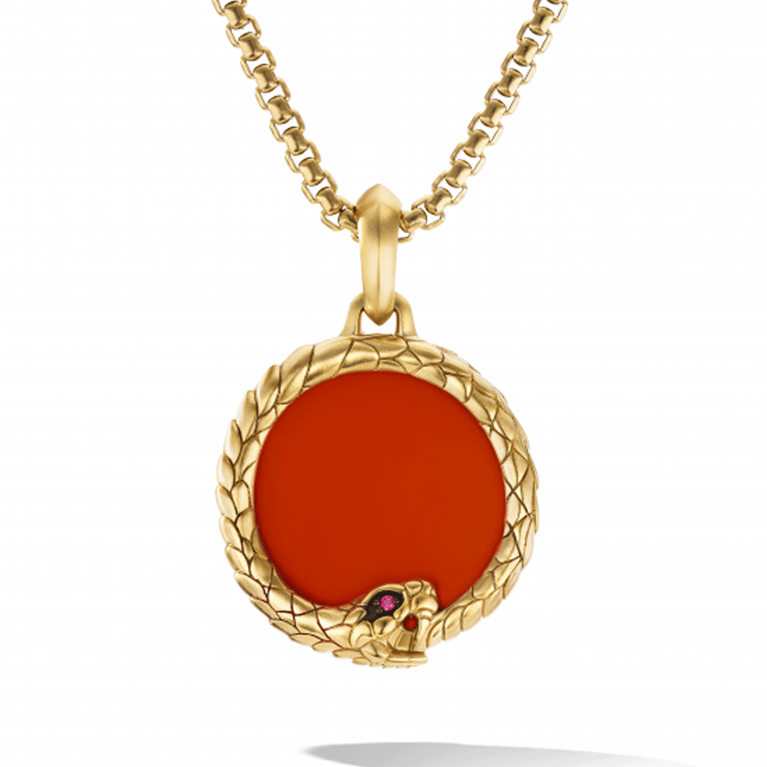 David Yurman Airo Ouroboros Amulet in 18k Yellow Gold with Carnelian and Ruby