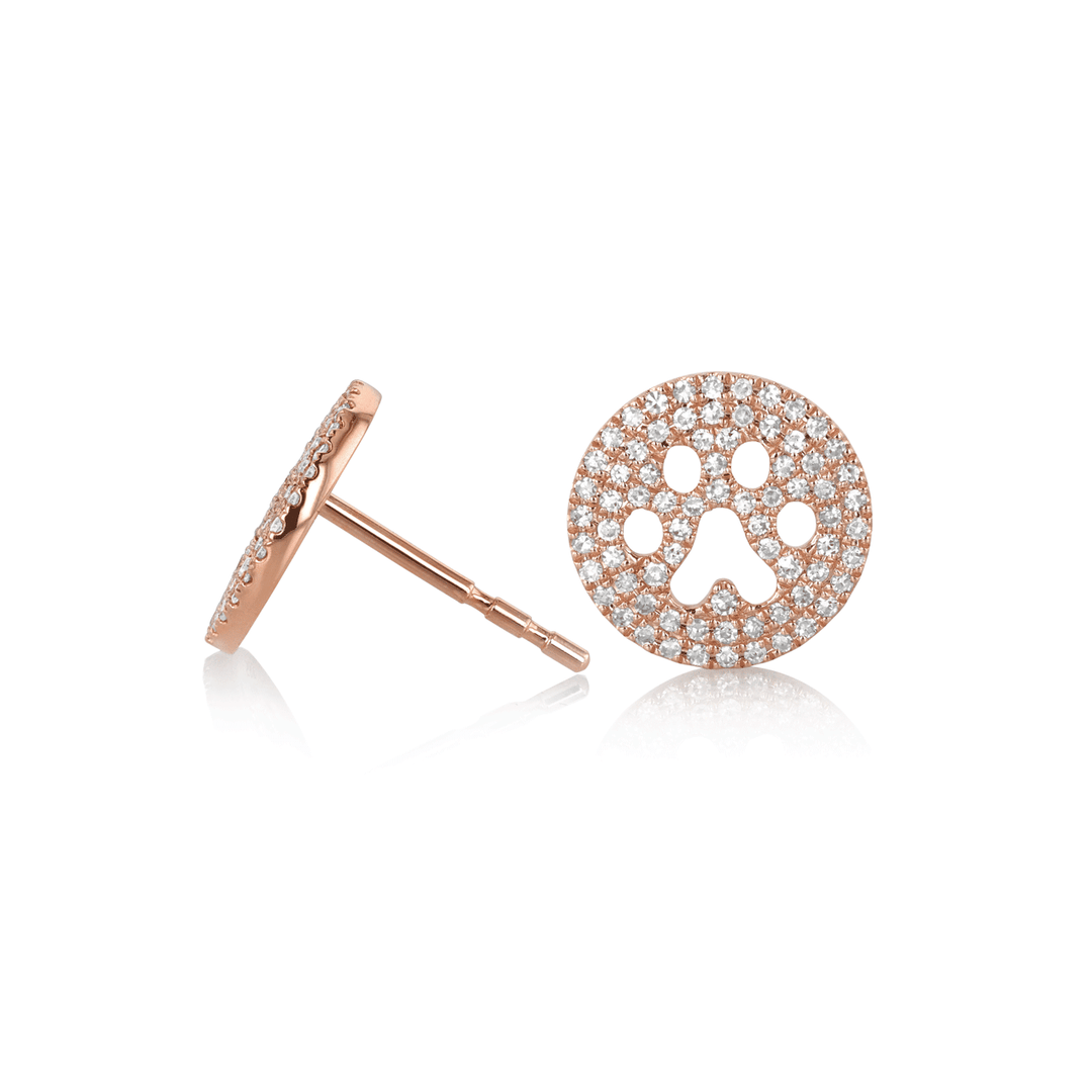14k Rose Gold and Diamond .40 Total Weight Paw Print Earrings