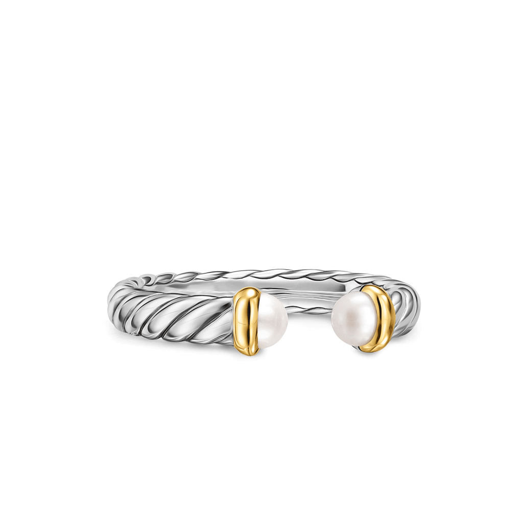 David Yurman Petite Cable Open Ring Sterling Silver with 14k Yellow Gold and Pearl