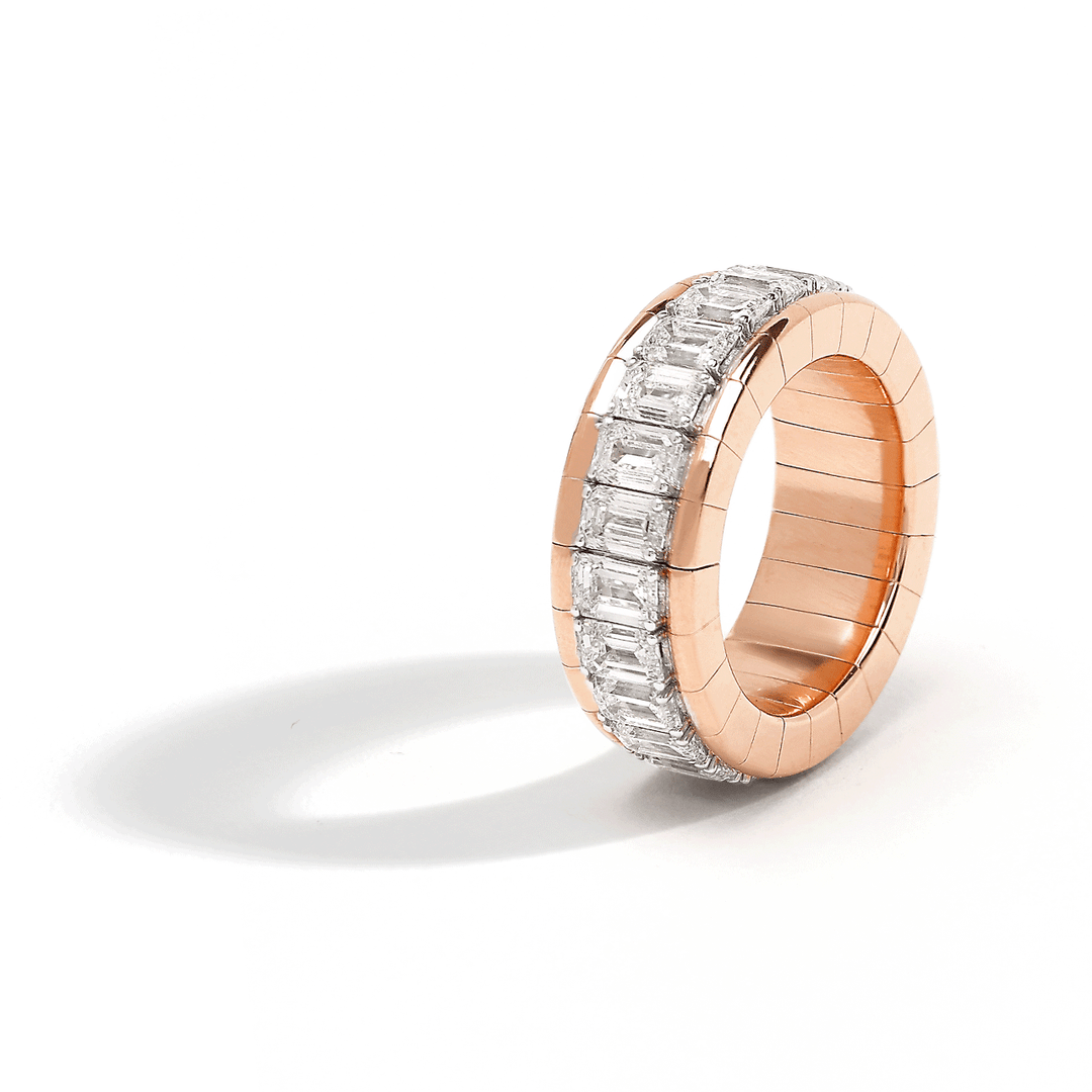 18k Rose Gold and Emerald Cut Diamond Eternity Flex Band
