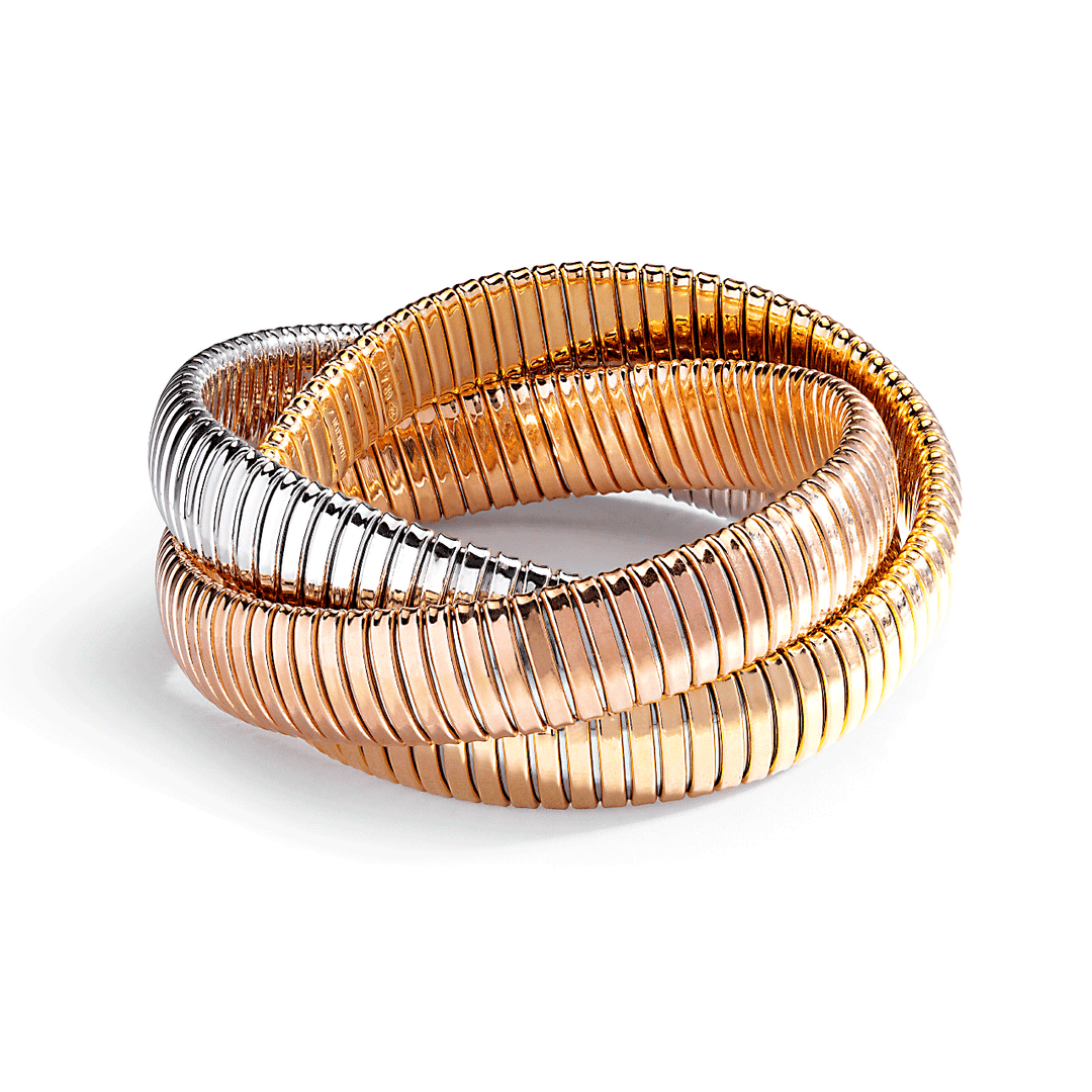 1970's 18k Tri Color Gold 13mm Woven Cobra Bracelet