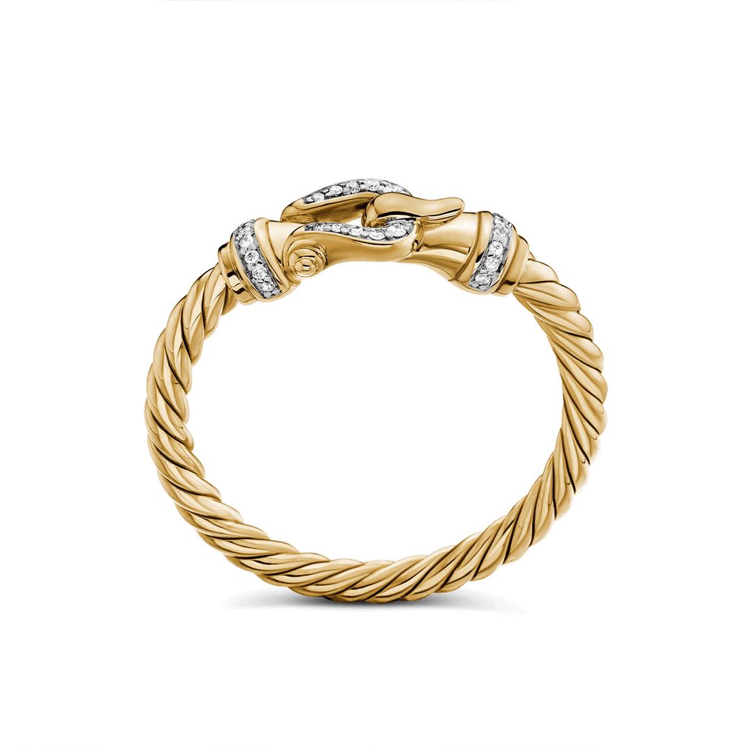 David Yurman Petite Buckle Ring 18K Yellow Gold with Diamonds, 2mm