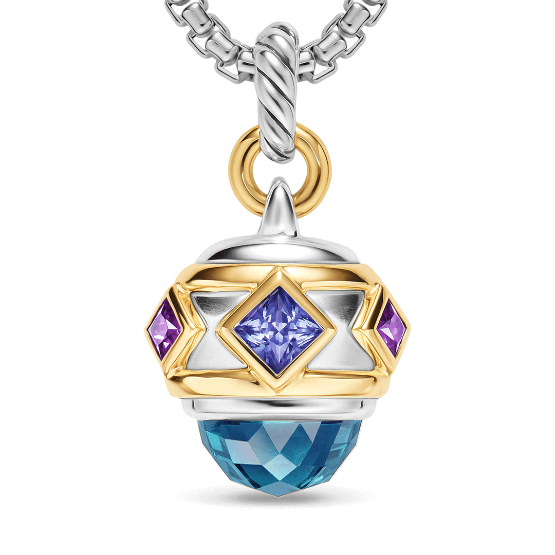 David Yurman Renaissance® Amulet Sterling Silver with 14K Yellow Gold, Hampton Blue Topaz, Iolite and Amethyst, 19.8mm