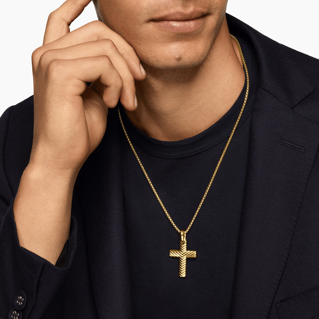 David Yurman Chevron Cross Pendant 18K Yellow Gold, 36mm