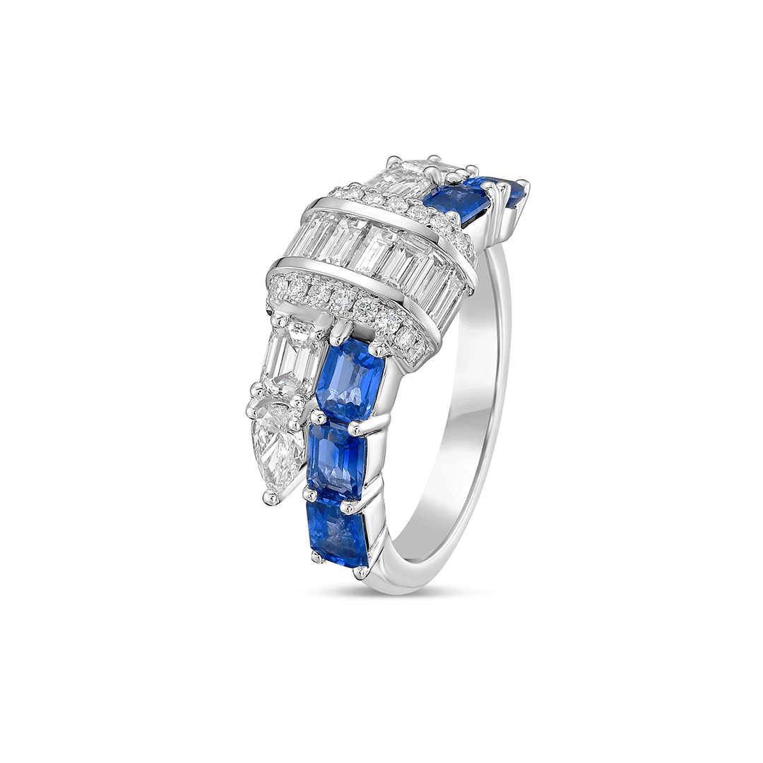 Charles Krypell 18k White Gold and 1.31 Total Weight Sapphire Diamond Ring