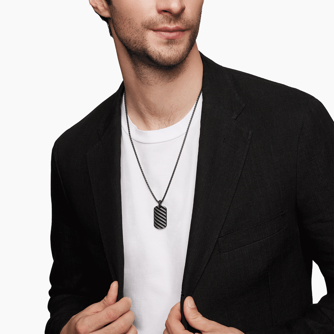David Yurman Sculpted Cable Tag in Black Titanium, 35mm