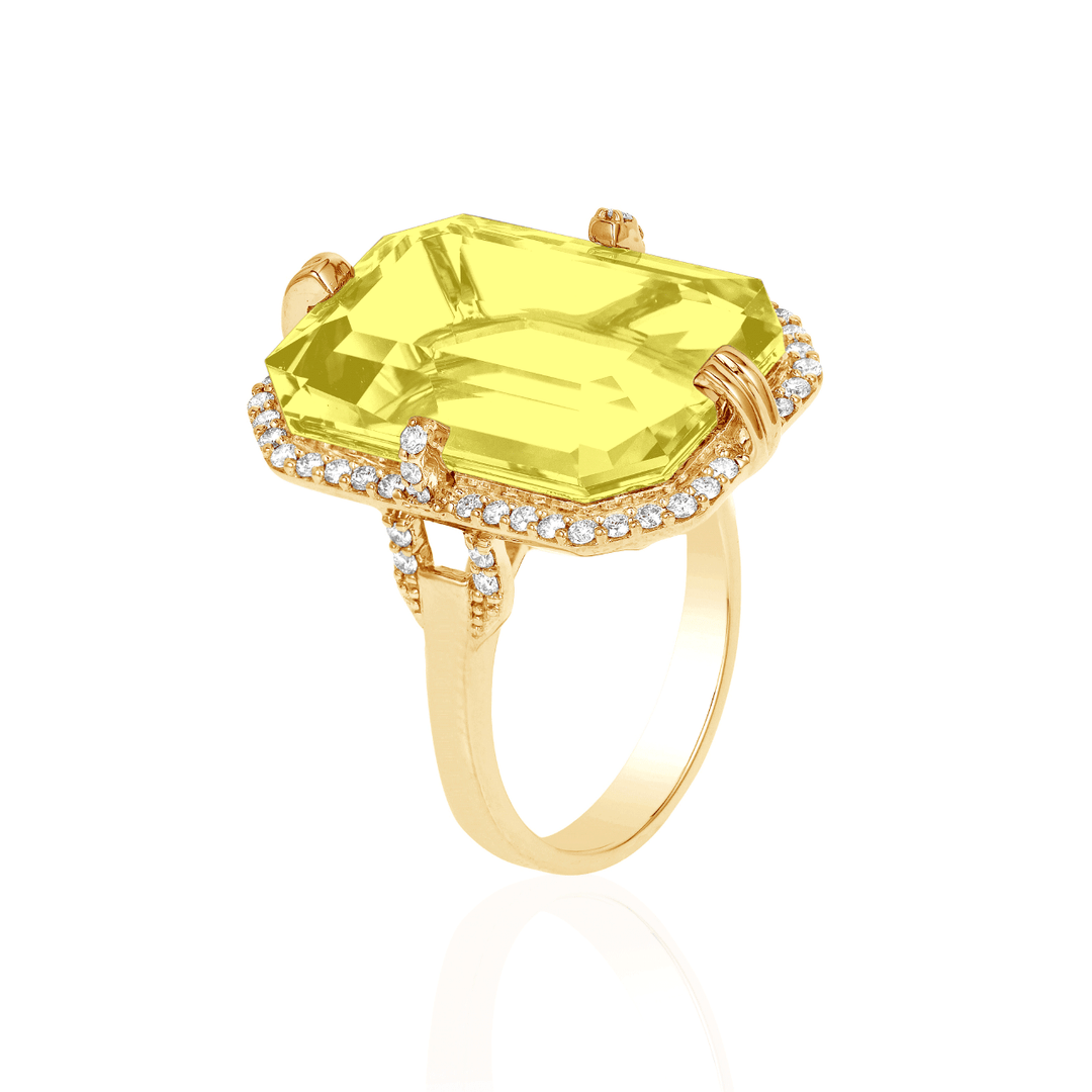 Goshwara Gossip 18k Yellow Gold Lemon Quartz and Diamond Ring