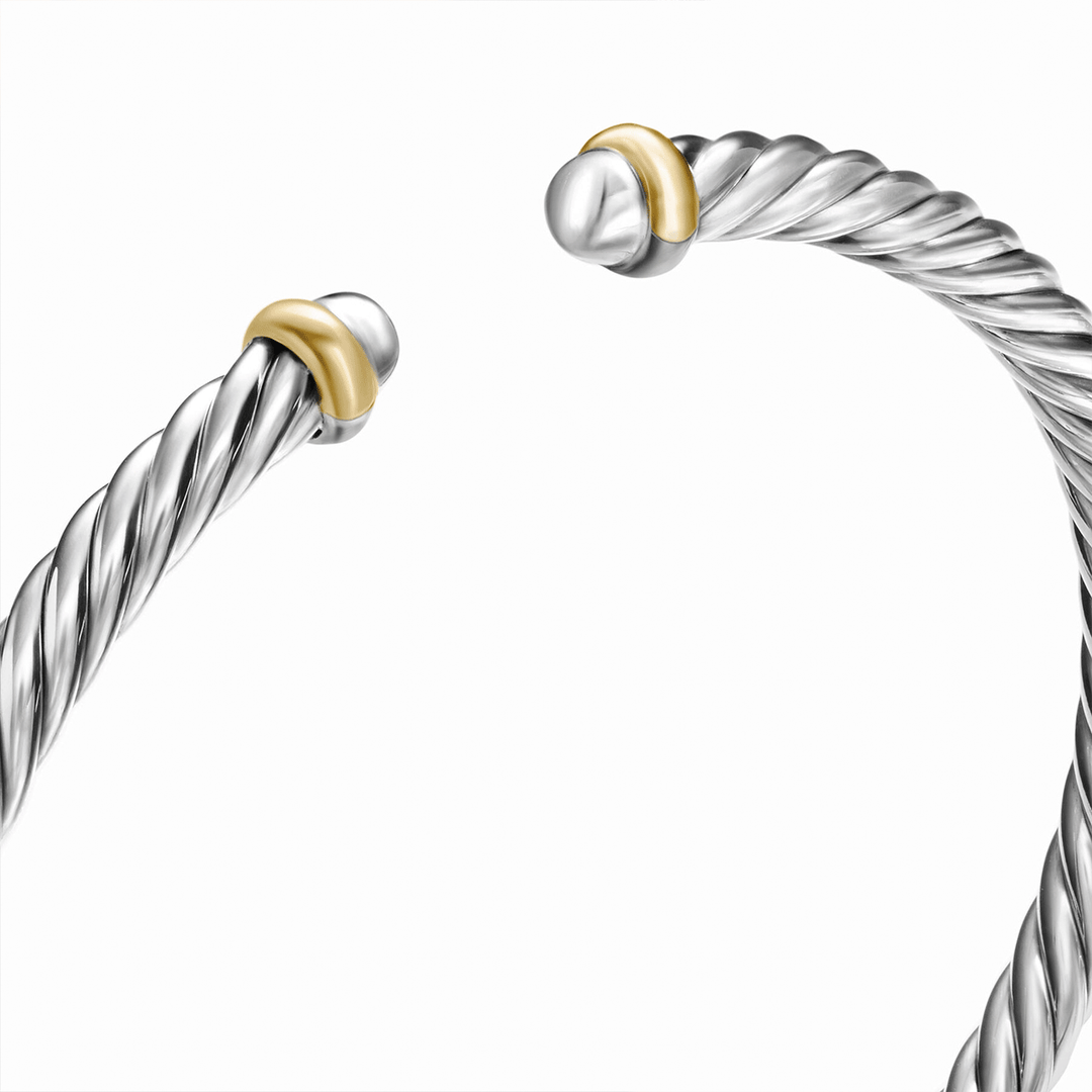 David Yurman Cable Flex Bracelet Sterling Silver with 14k Yellow Gold, 4mm