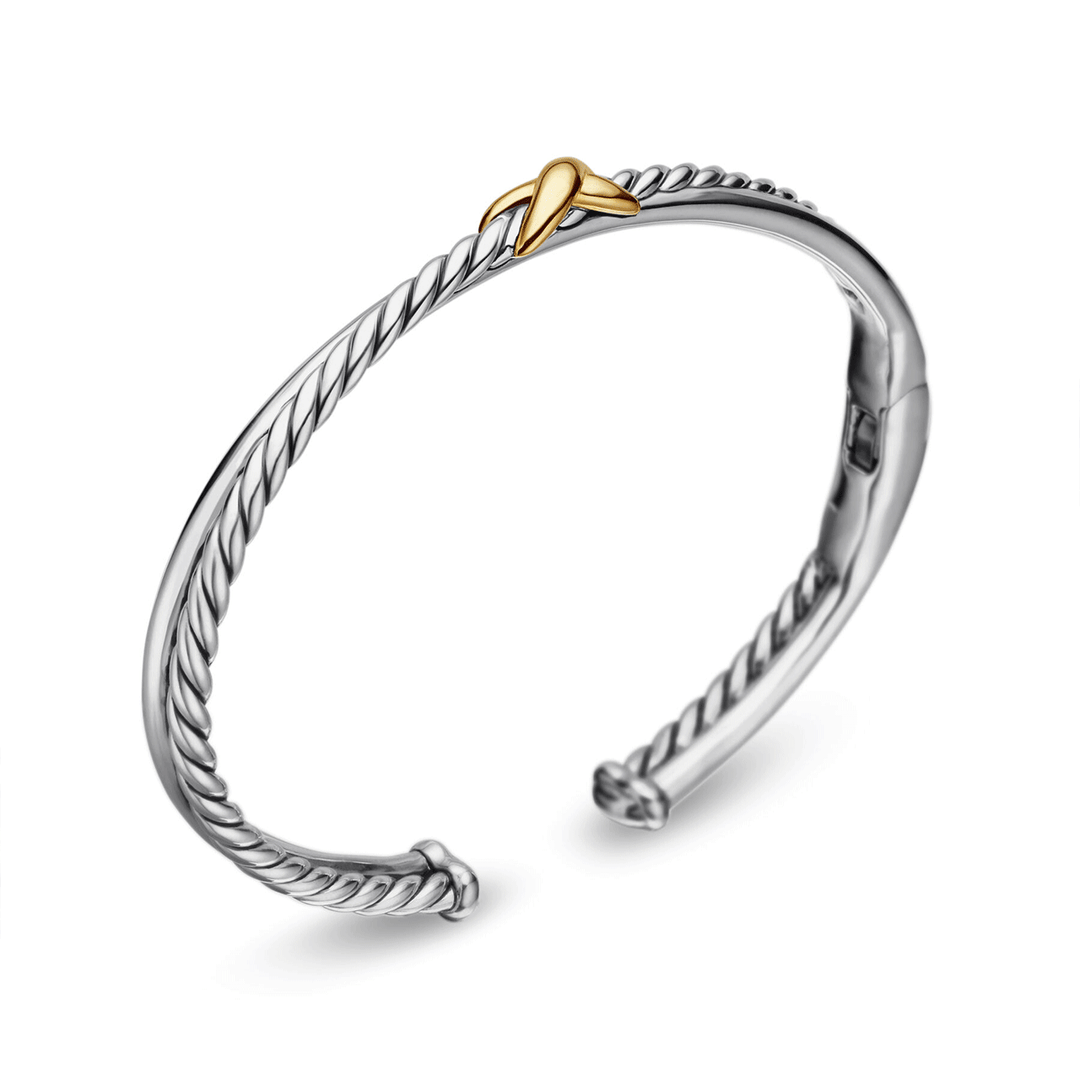 David Yurman Petite X Center Station Bracelet Sterling Silver with 18k Yellow Gold, 5.2mm