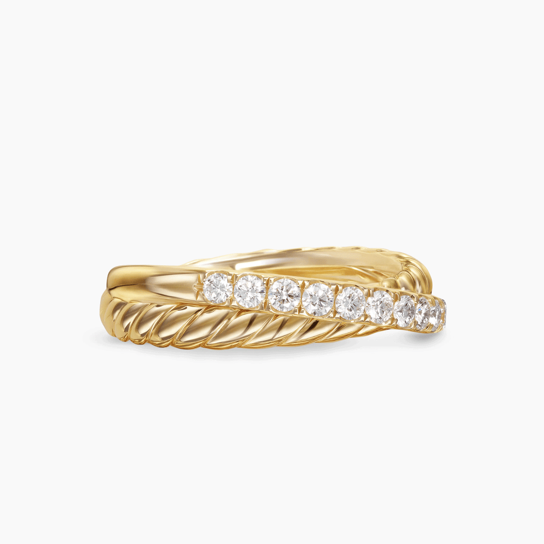 David Yurman Crossover Two Row Ring 18k Yellow Gold with Diamonds, 5mm