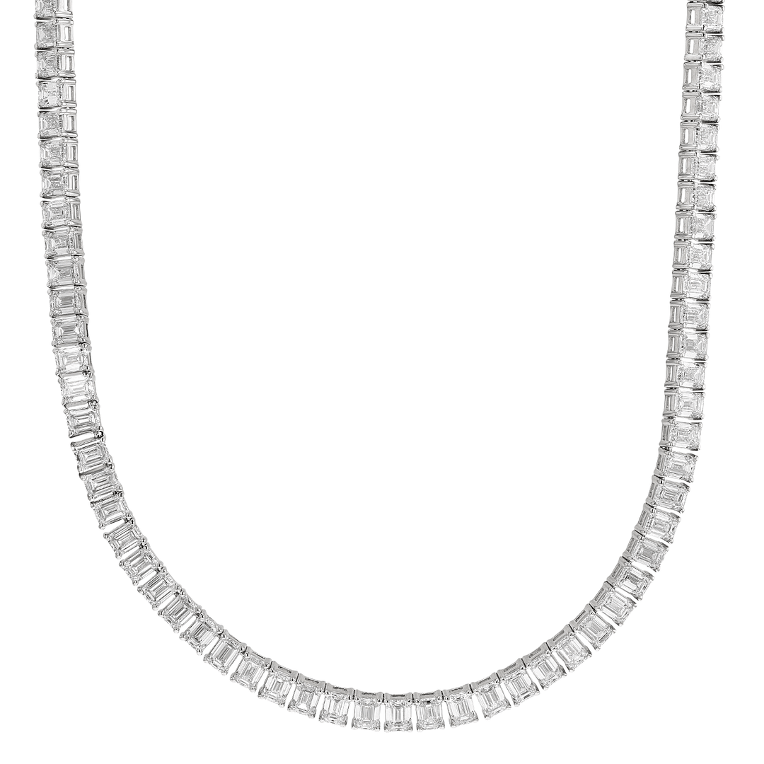 18k Wite Gold and Emerald Cut Diamond 39.60 Total Weight Line Necklace
