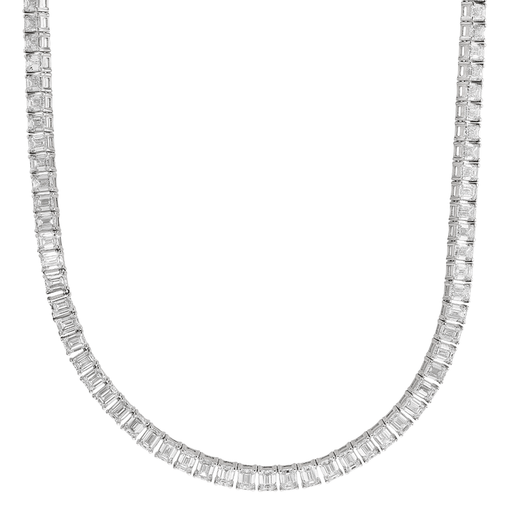 18k Wite Gold and Emerald Cut Diamond 39.60 Total Weight Line Necklace