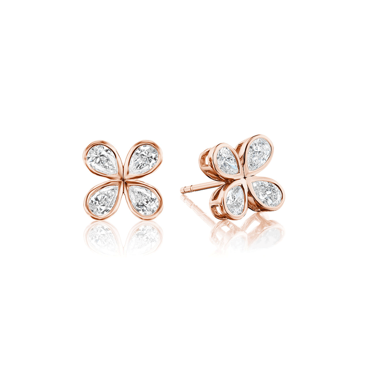 Hamilton Fleur 18k Rose Gold Flower Motif Diamond 1.49 Total Weight Earrings