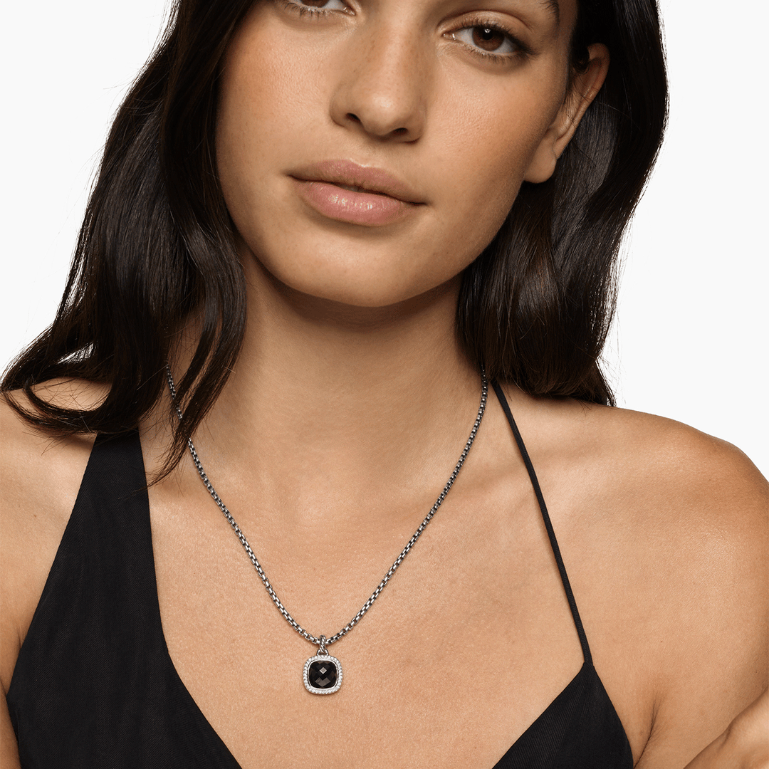 David Yurman Albion Pendant Sterling Silver with Black Onyx and Diamonds, 11mm