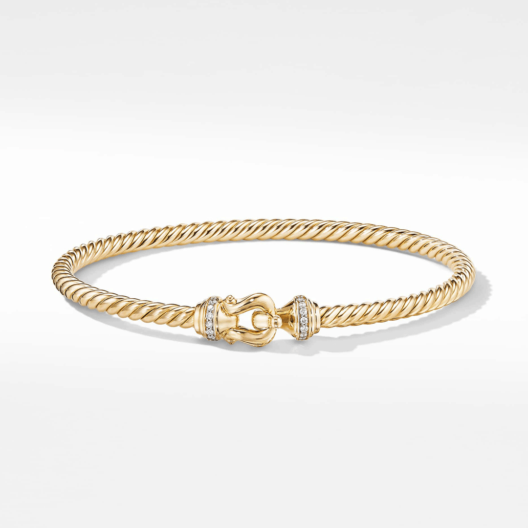 David Yurman Cable Buckle Bracelet in 18k Yellow Gold with Diamonds,3.5mm