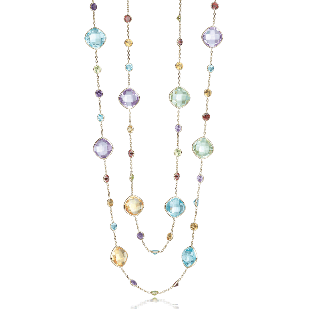 Facets 14k Yellow Gold and Multi Gemstone Necklace