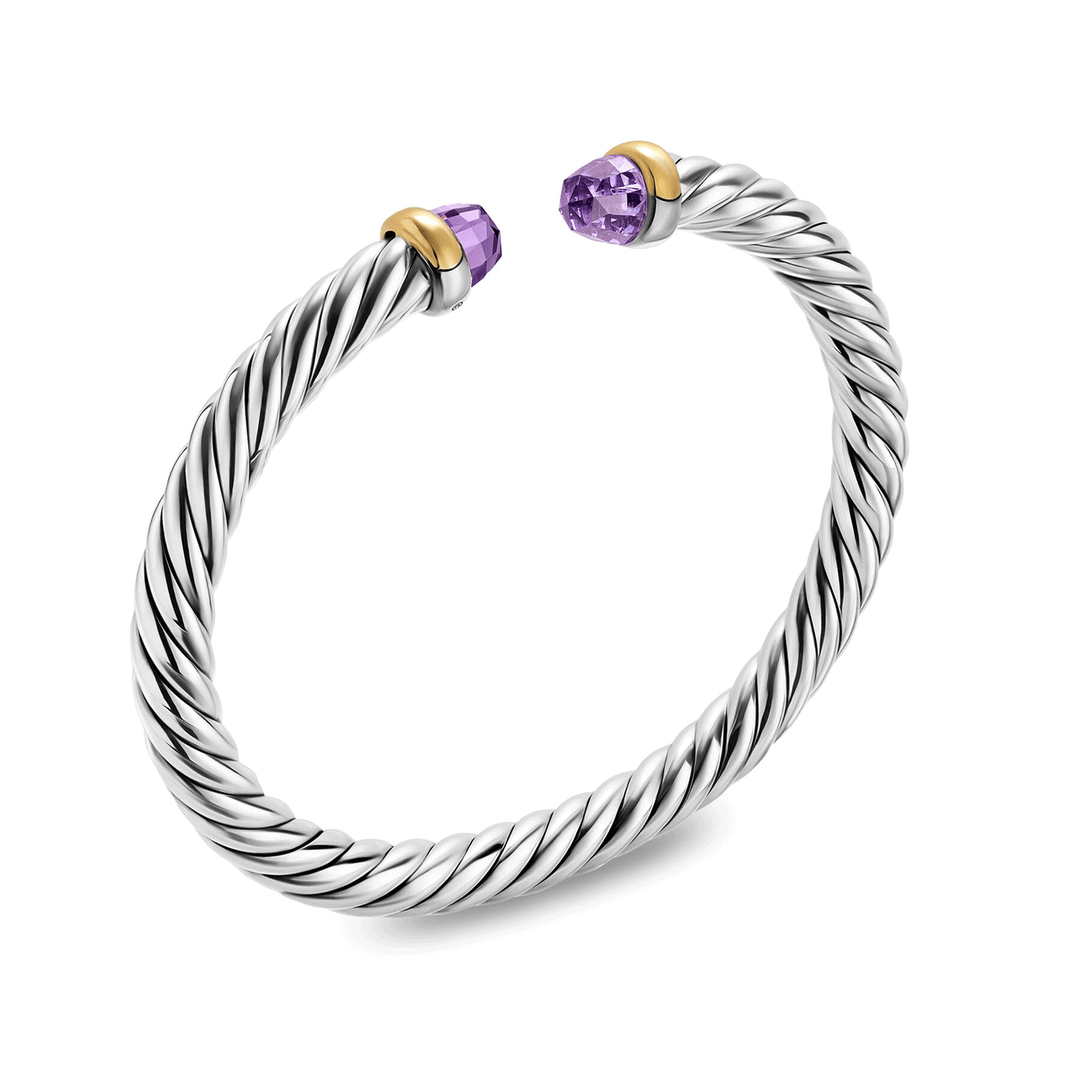 David Yurman Cable Flex® Bracelet Sterling Silver with 14K Yellow Gold and Amethyst, 6mm Med