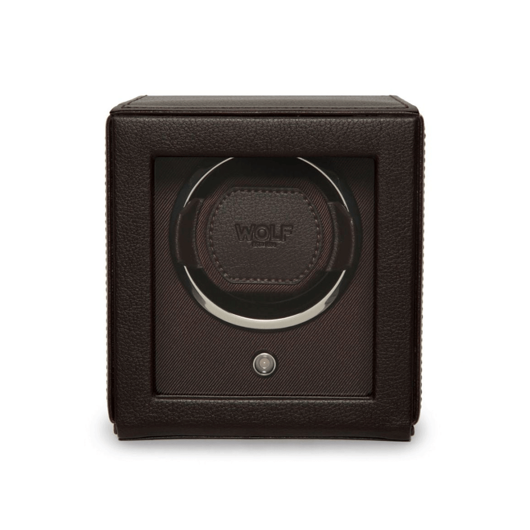 Wolf Designs Cub Single Watch Winder with Cover Brown