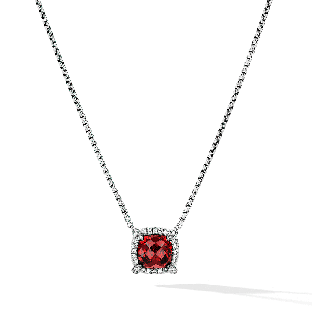 David Yurman Petite Chatelaine Pavé Bezel Pendant Necklace with Rhodolite Garnet and Diamonds
