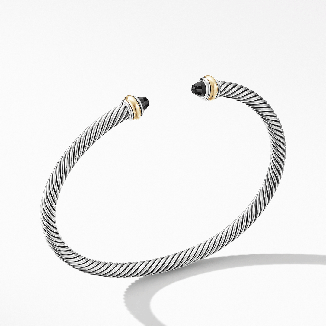 David Yurman Classic Cable Bracelet Sterling Silver with 18k Yellow Gold and Black Onyx, 4mm