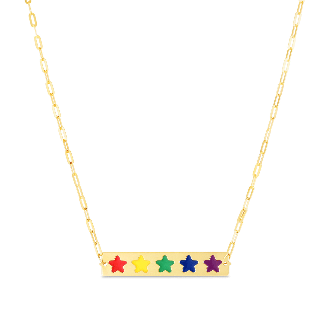 14k Yellow Gold and Rainbow Enamel Star Pendant