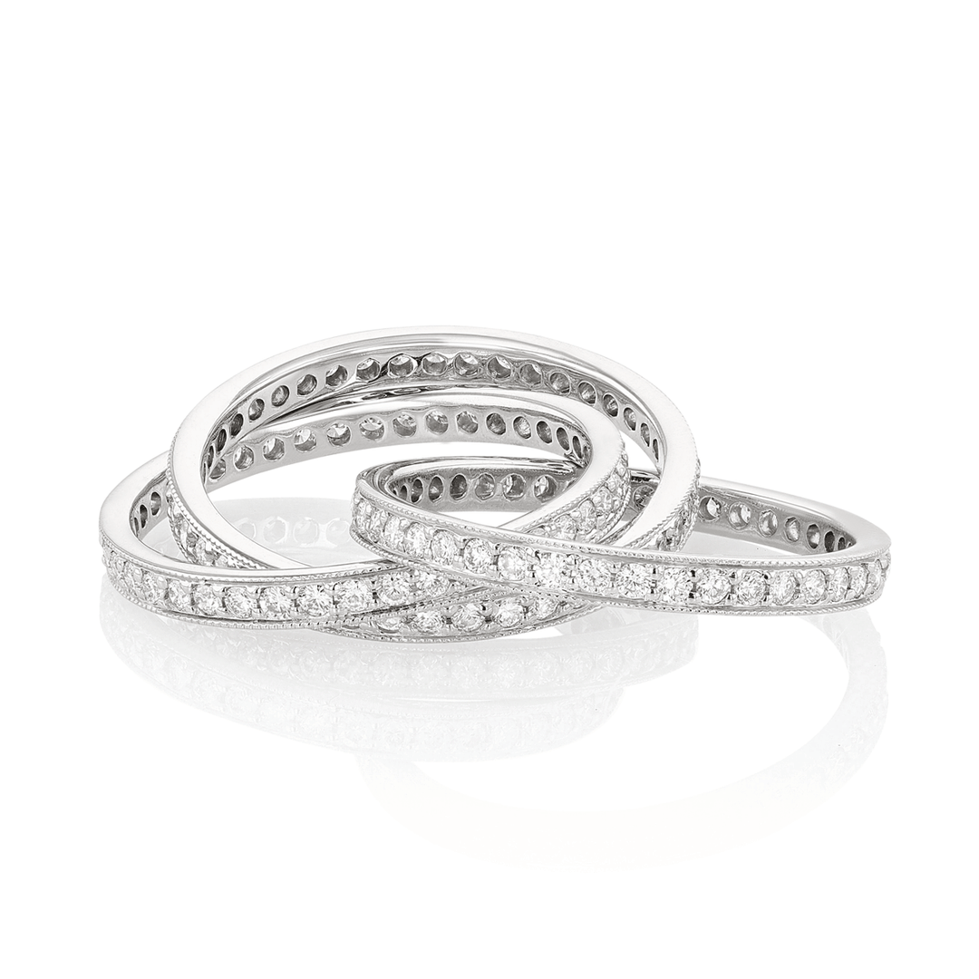 18k White Gold and 1.50 Total Weight Diamond Three Roller Ring