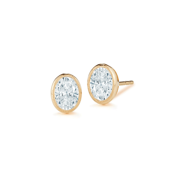 18k Yellow Gold Oval Diamond .63 Total Weight Bezel Studs