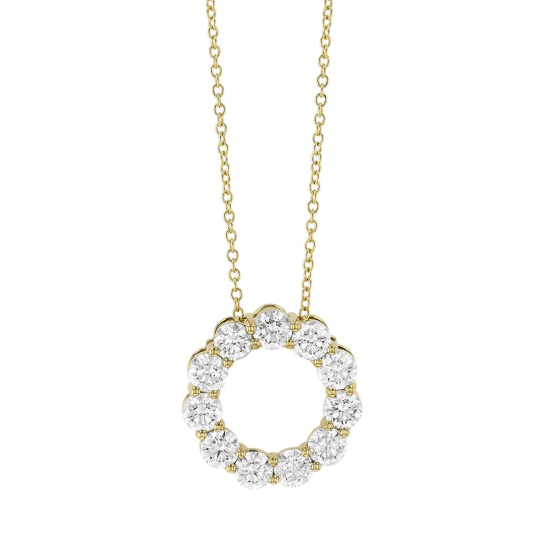 14k Yellow Gold and 2.02 Total Weight Diamond 17mm Circle Pendant
