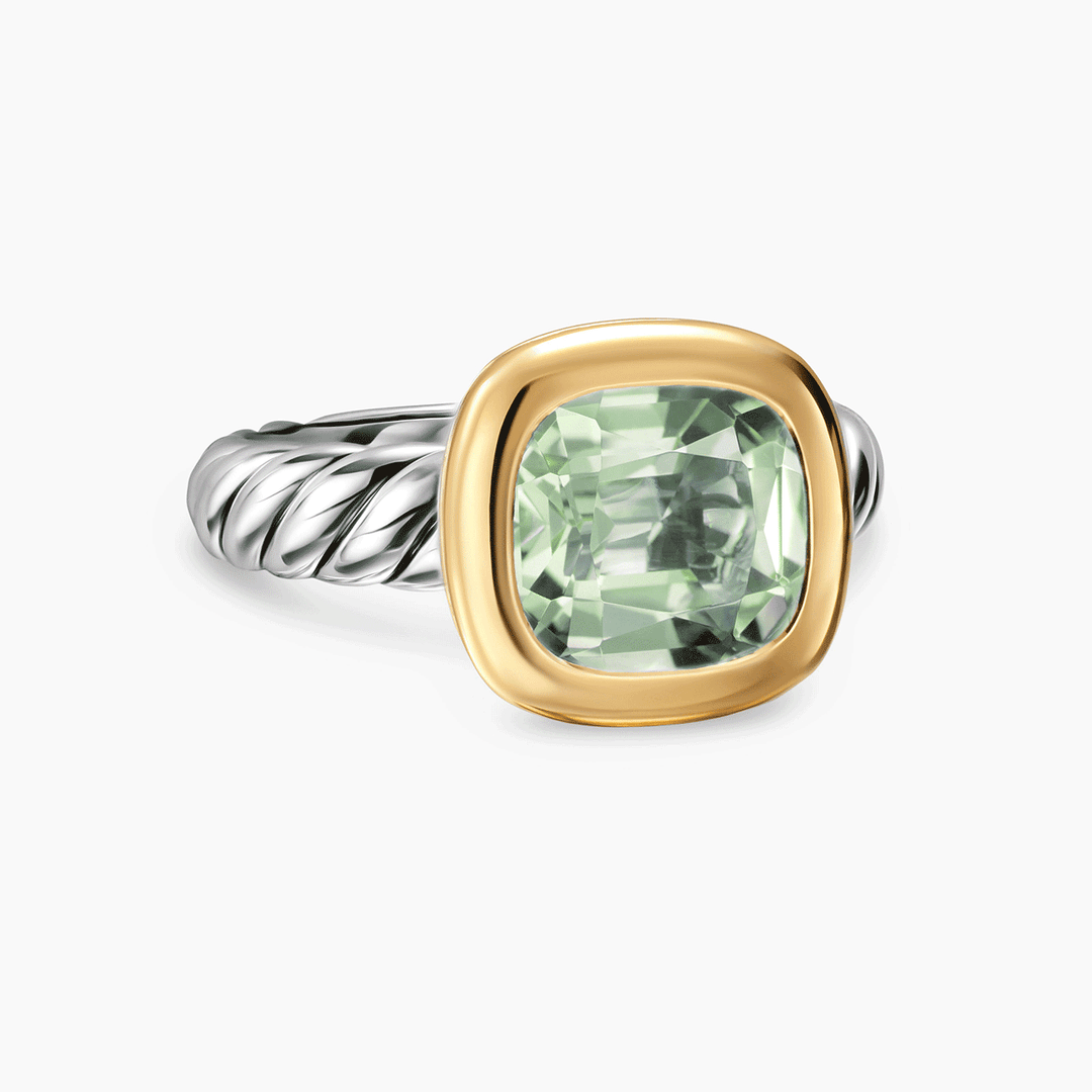 David Yurman Mercer Color Stone Ring Sterling Silver with 18k Yellow Gold and Prasiolite, 10mm