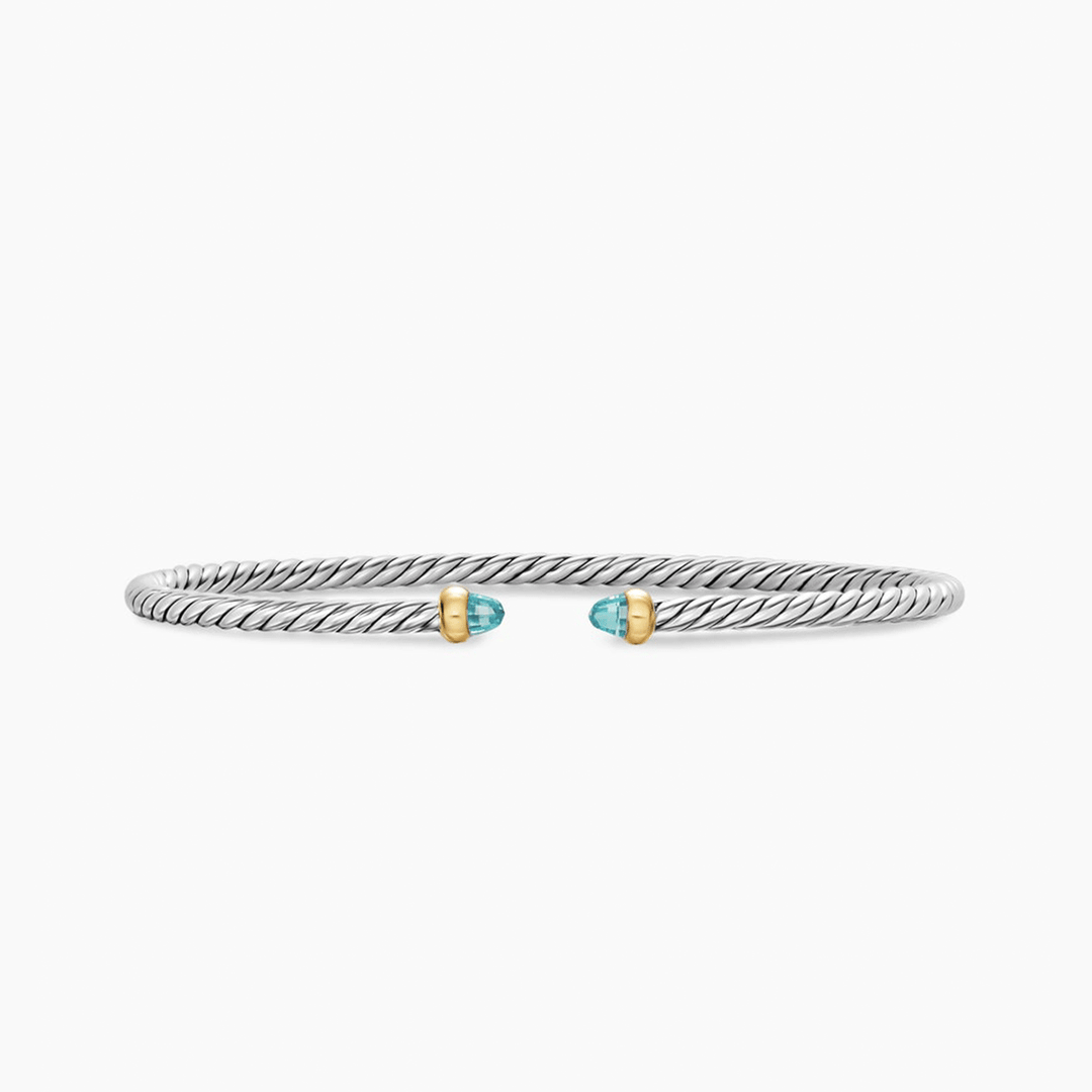David Yurman Micro Cable Flex® Bracelet Sterling Silver with 14K Yellow Gold and Aquamarine