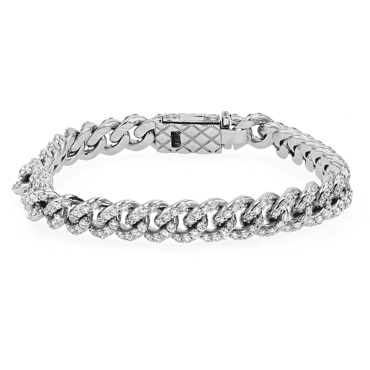 Men's 18k White Gold and Diamond Cuban Link Bracelet