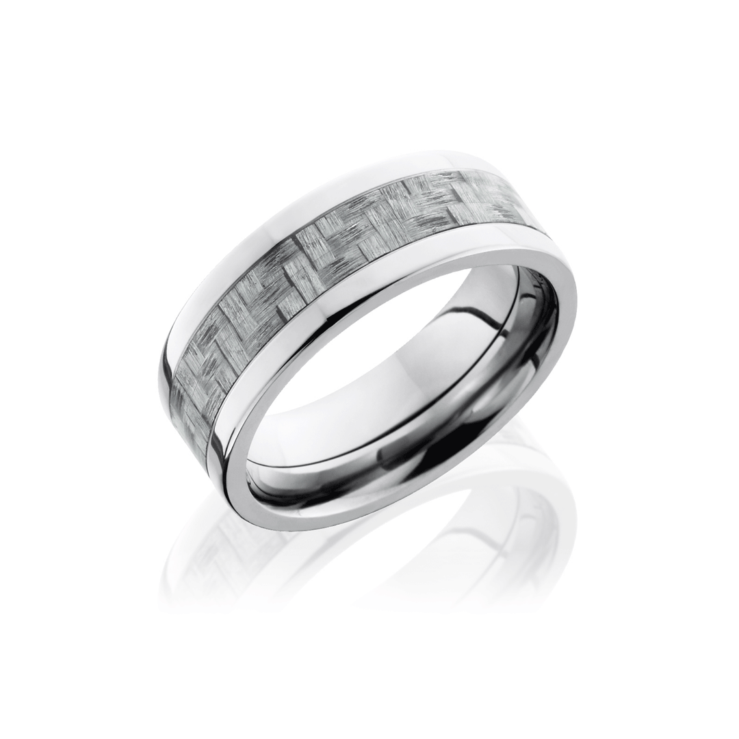 Titanium and Silver Carbon Fiber Wedding Band