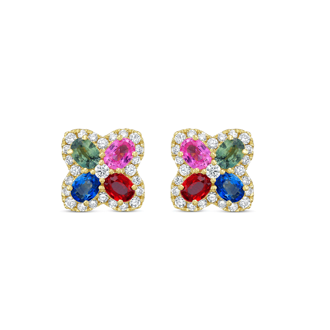 Charles Krypell 18k Yellow Gold and 1.99 Total Weight Sapphire Diamond Clover Studs