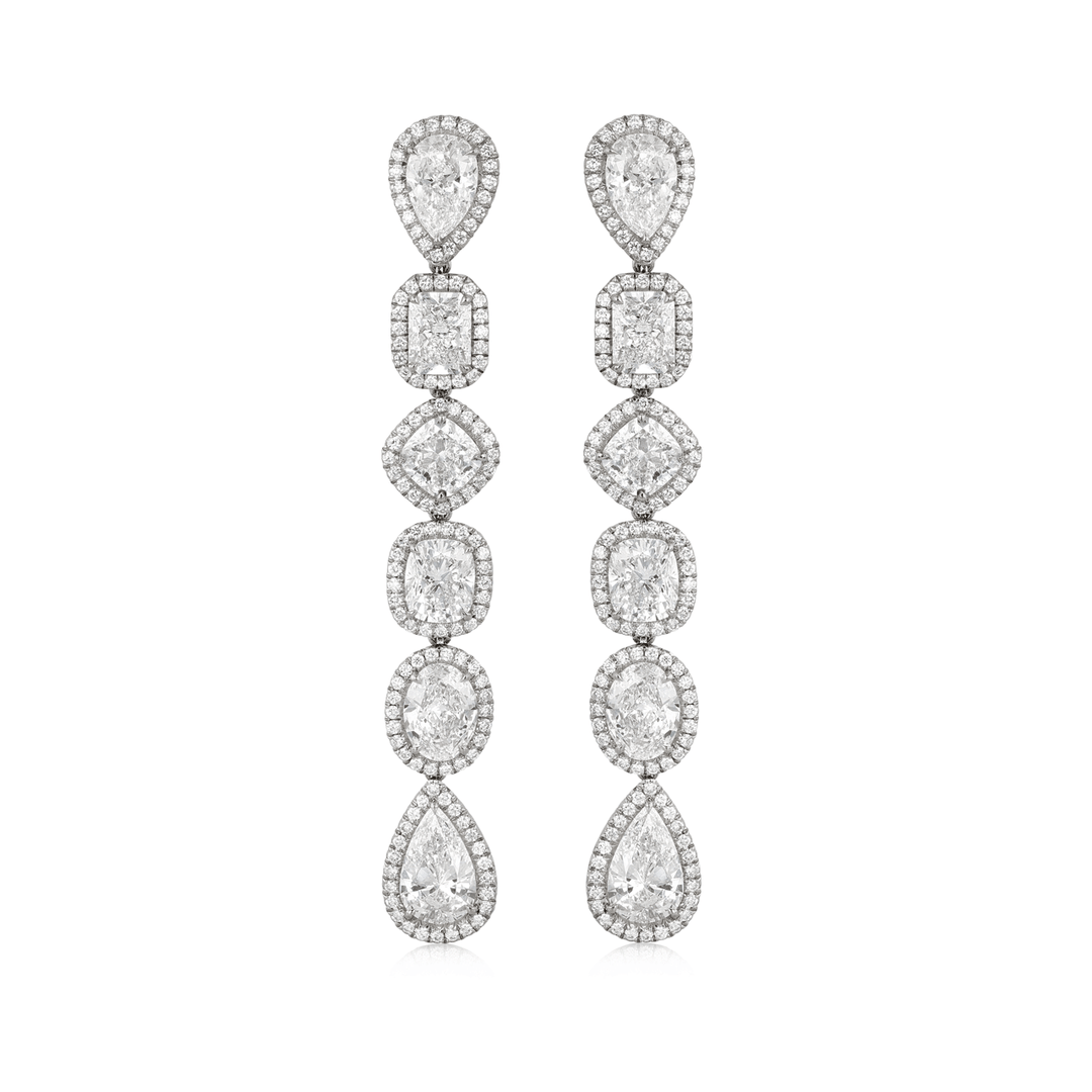 Platinum and 13.40 Total Weight Multi Shape Diamond Drop Earrings