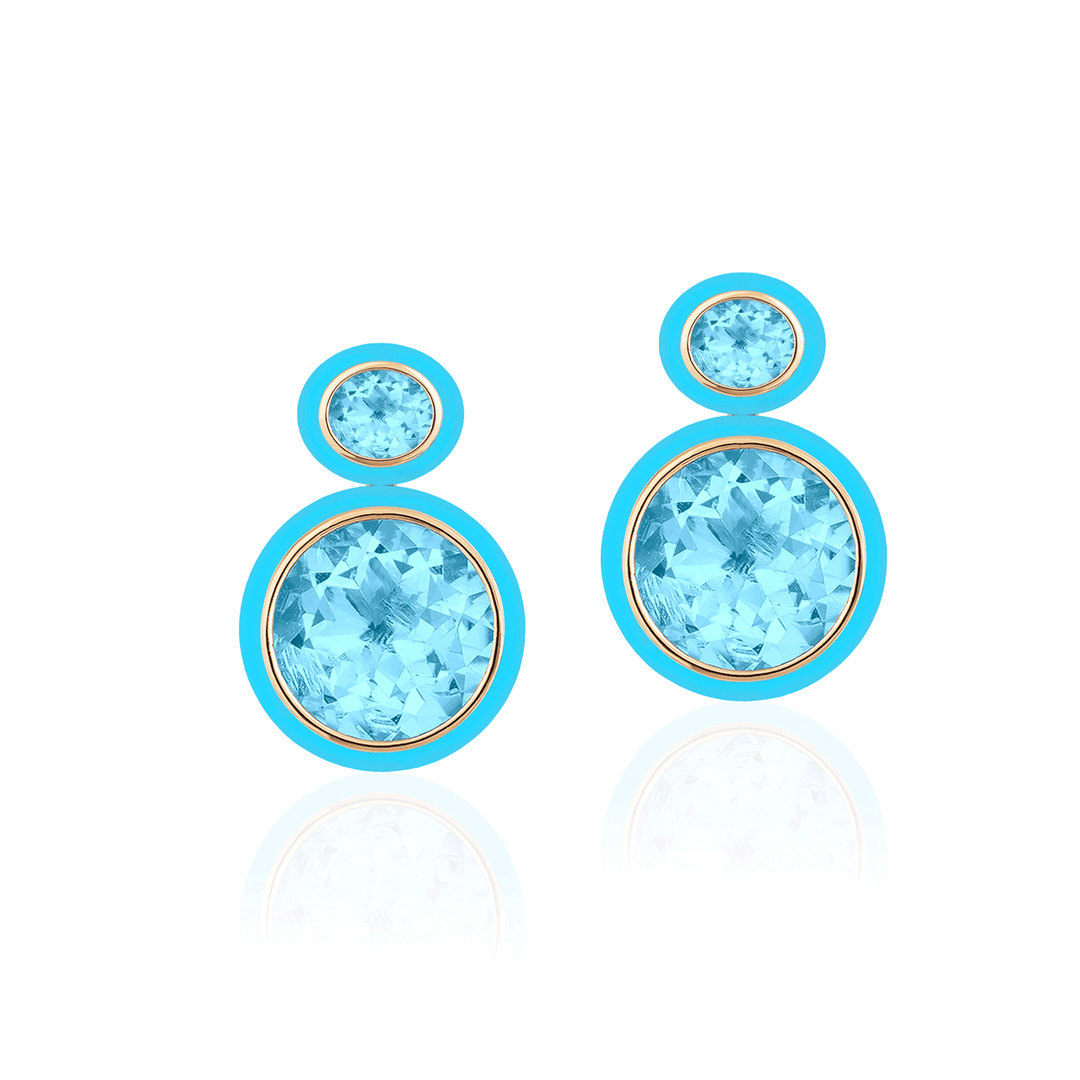 Goshwara 18k Yellow Gold Blue Topaz and Turquoise Earrings