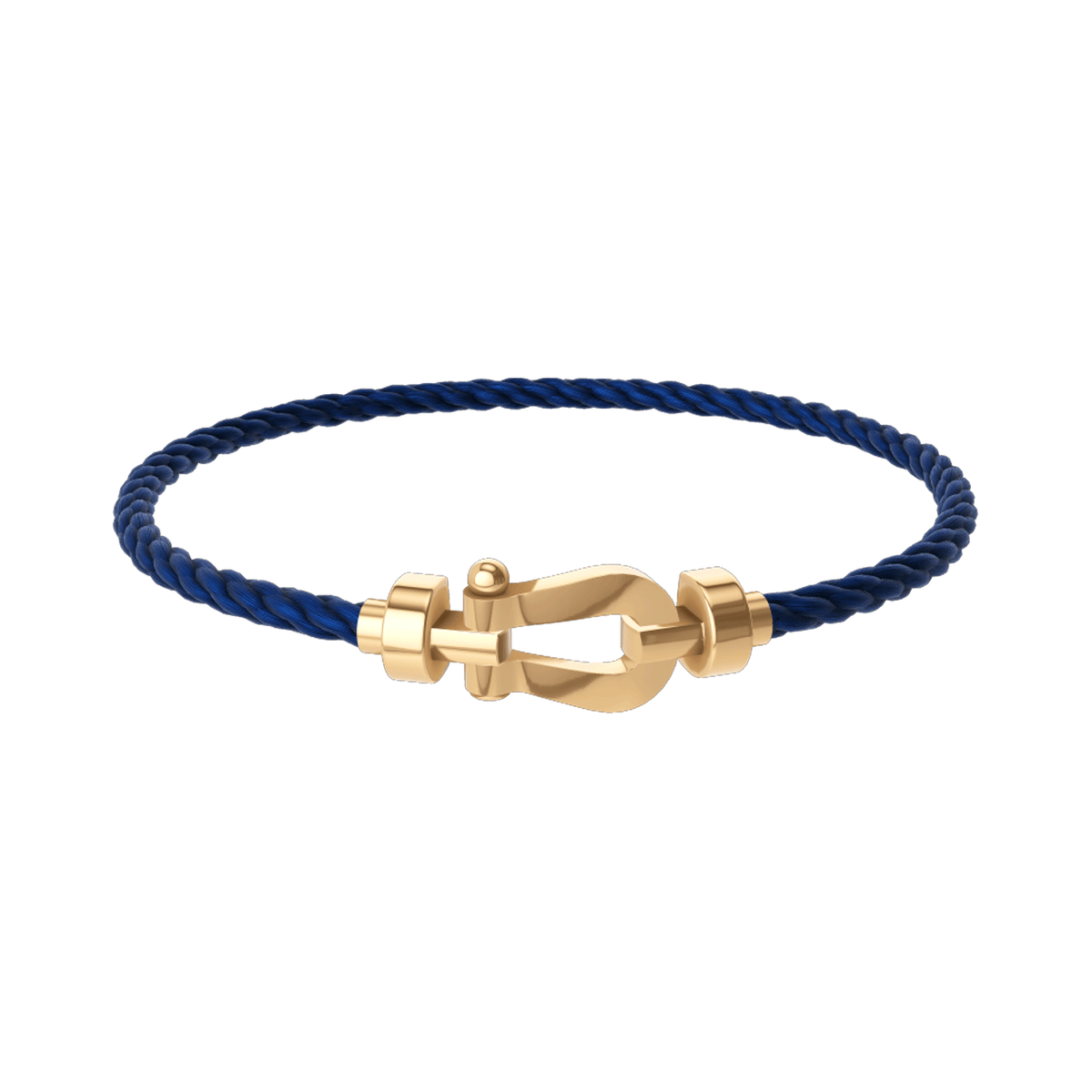 [Yellow Gold] FRED Force 10 navy cord bracelet with yellow gold buckle