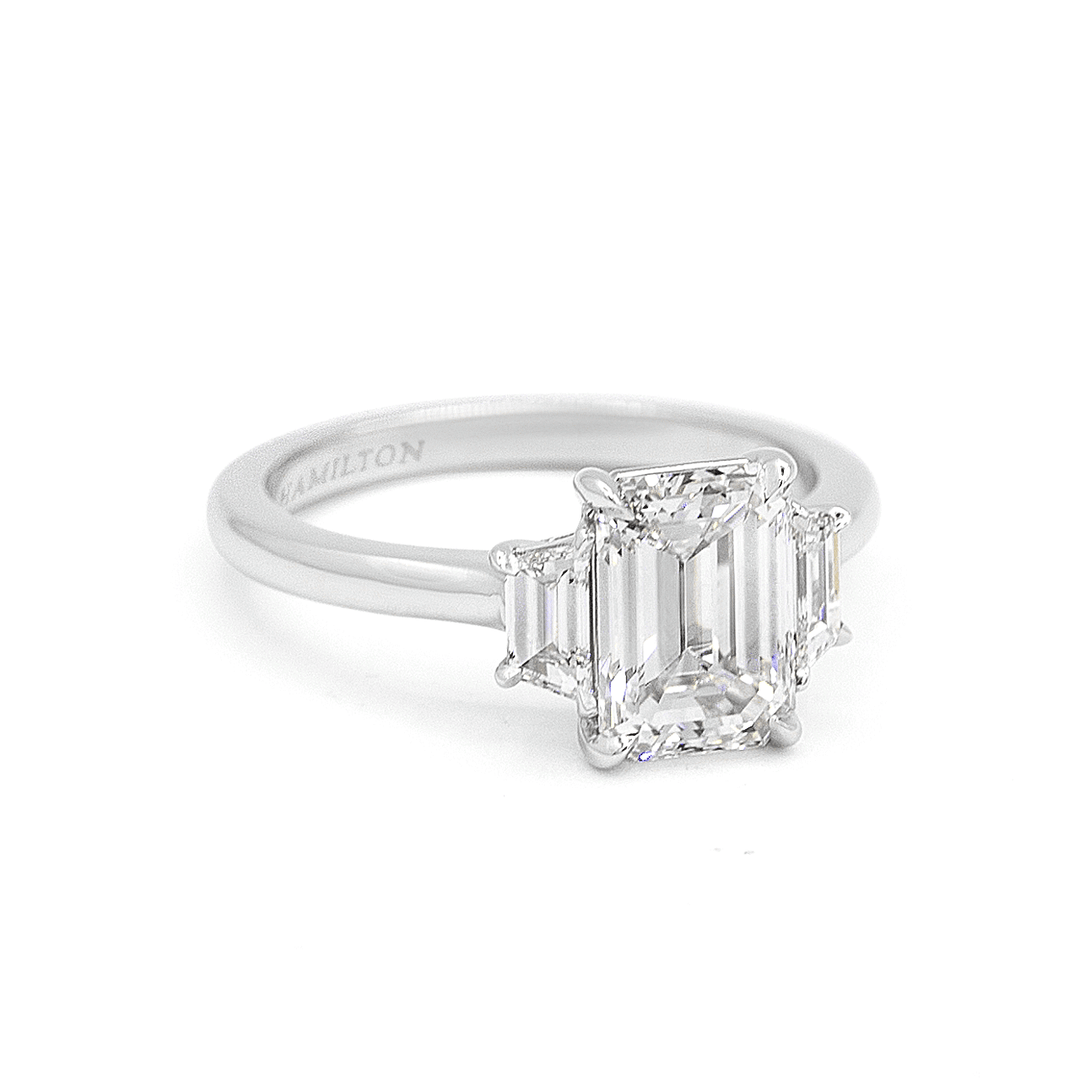 Platinum and 2.02 Total Weight Emerald Cut Diamond Three Stone Ring