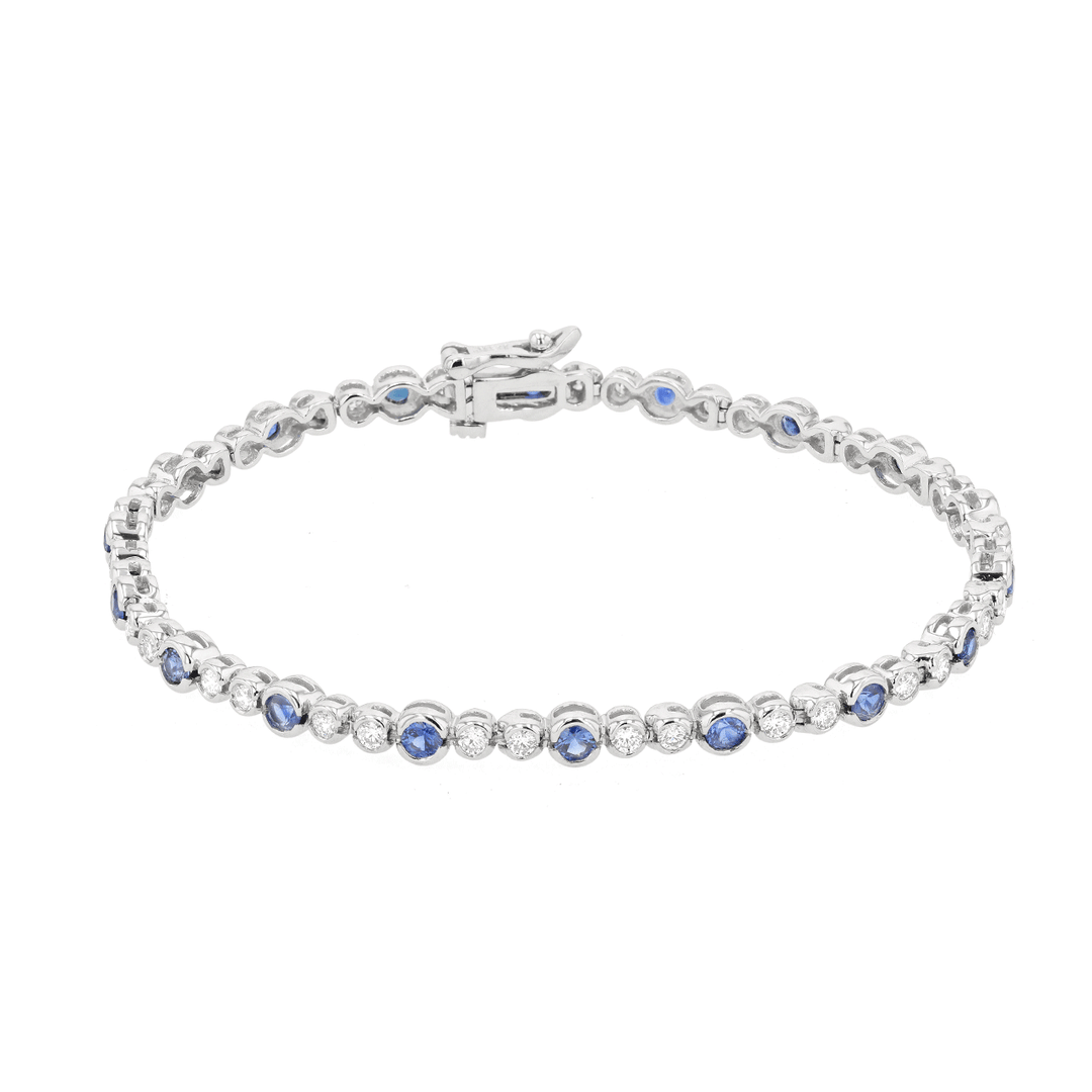 18k White Gold 1.85 Total Weight Sapphire and Diamond Bezel Bracelet