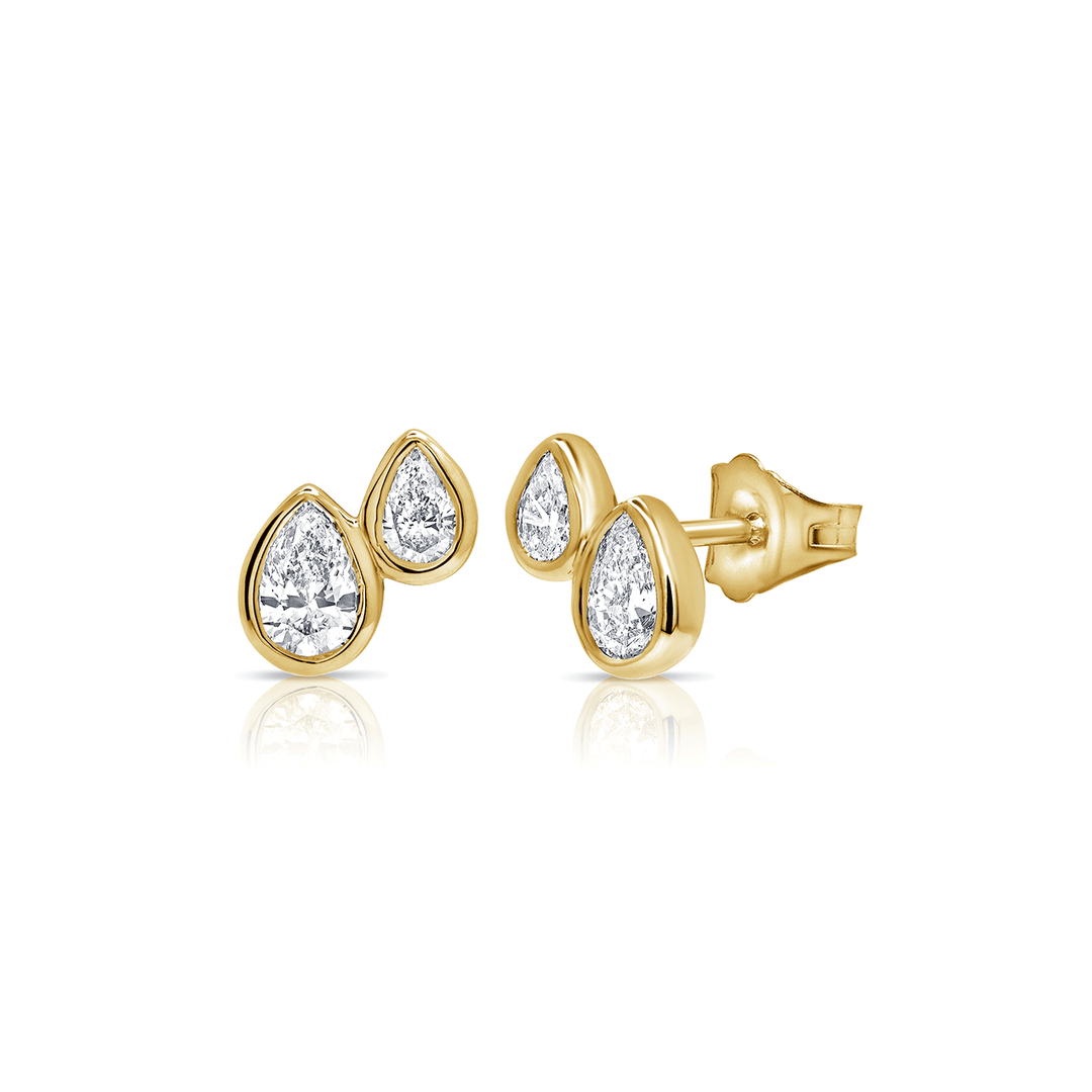 14k Yellow Gold and 0.68 Total Weight Pear Diamond Studs