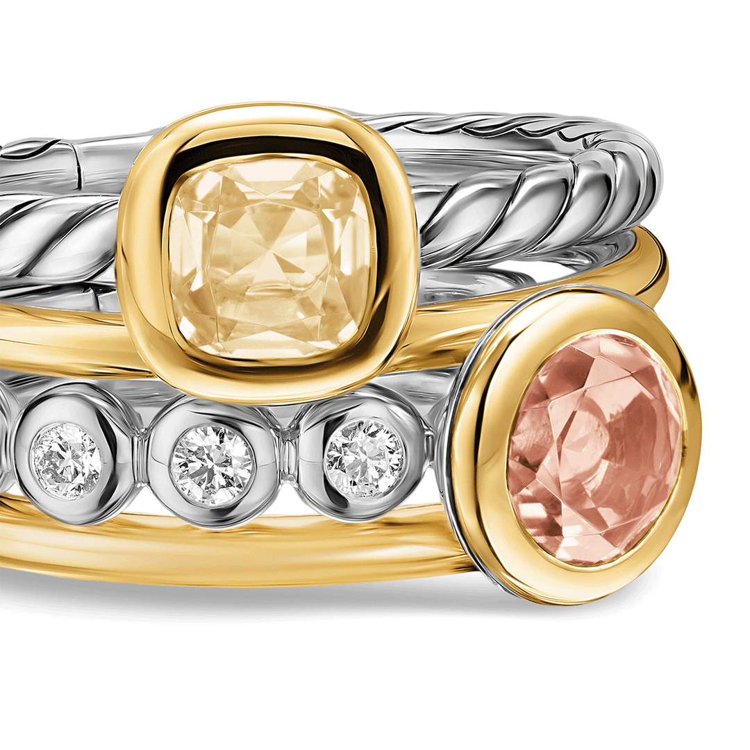 David Yurman DY Mercer® Color Stone Multi Row Ring Sterling Silver with 18K Yellow Gold, Blue Topaz and Diamonds