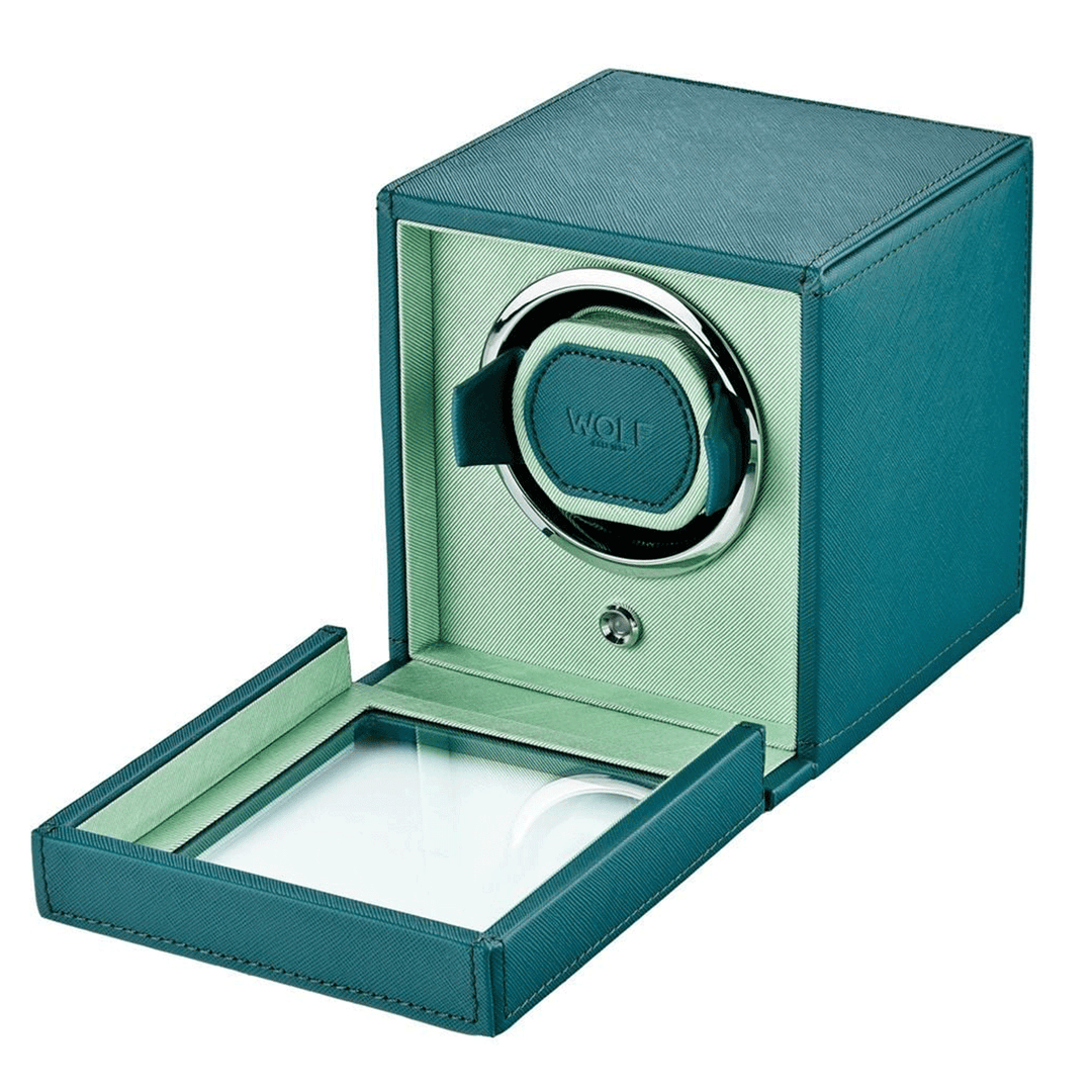 Wolf Designs Cub Single Watch Winder with Cover Mint/Teal