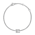 David Yurman Petite Initial Chain Bracelet Sterling Silver with Diamond E