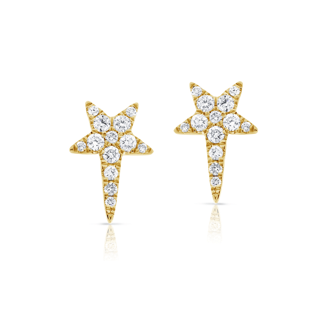 14k White Gold Elongated Star and Diamond Earrings