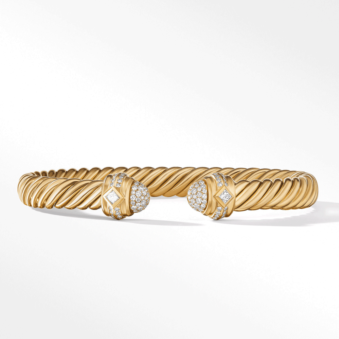 David Yurman Cablespira Oval Bracelet in 18k Yellow Gold with Pavé Diamonds,7mm