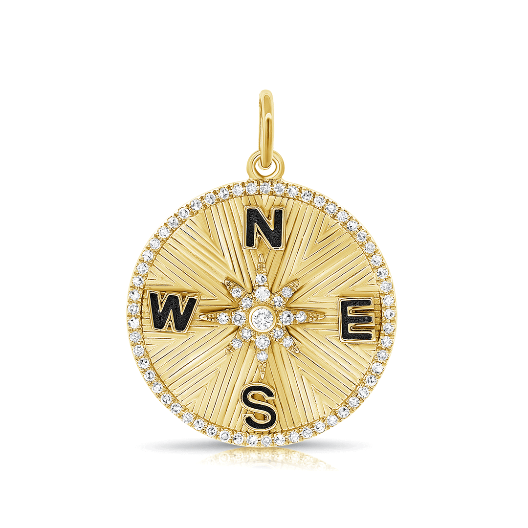 14k Yellow Gold and Diamond Compass Charm