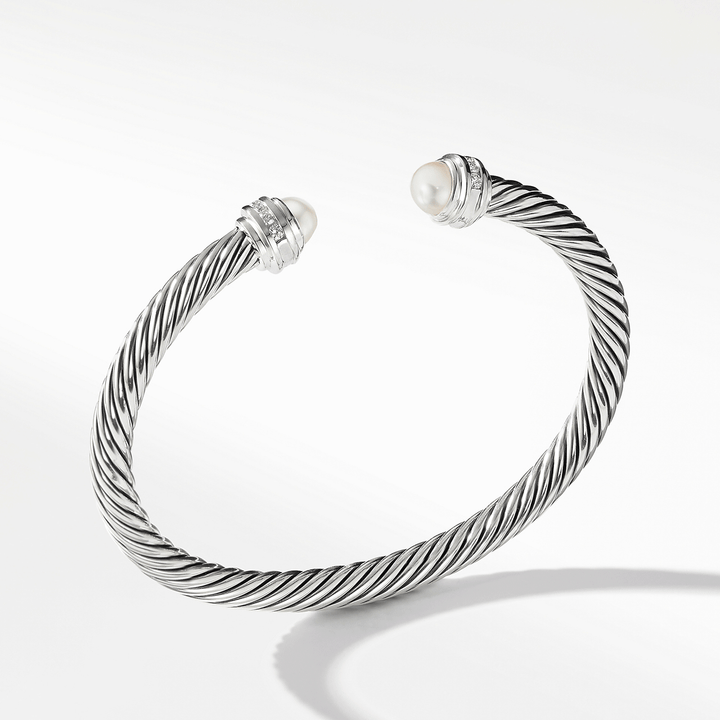 David Yurman Classic Cable Bracelet Sterling Silver with Pearls and Diamonds, 5mm