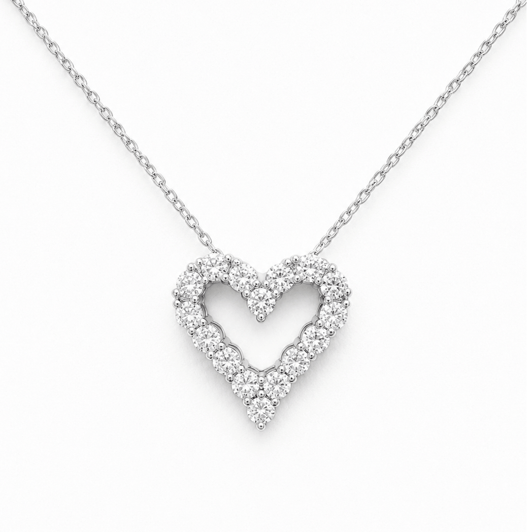 14k White Gold and .75 Total Weight Diamond Heart Pendant