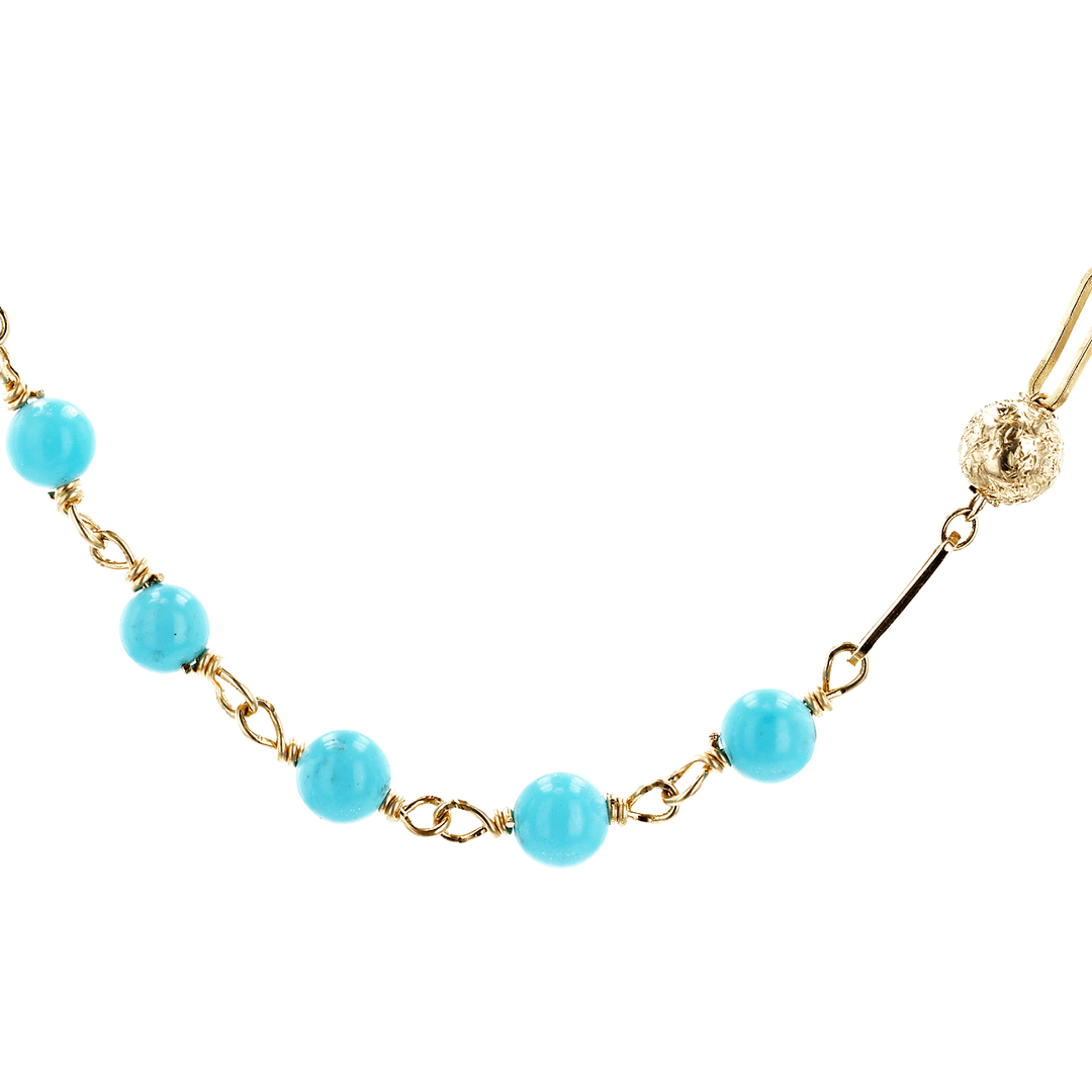 14k Yellow Gold and Turquoise Beads Station Necklace